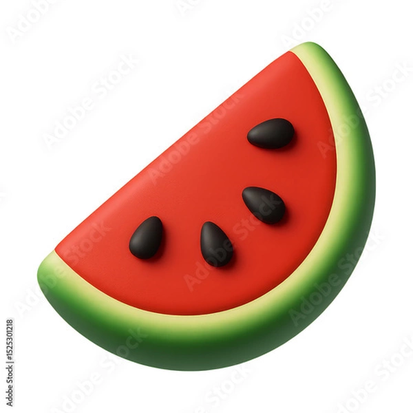 Fototapeta red watermelon slice 3d render icon isolated on transparent background cutout