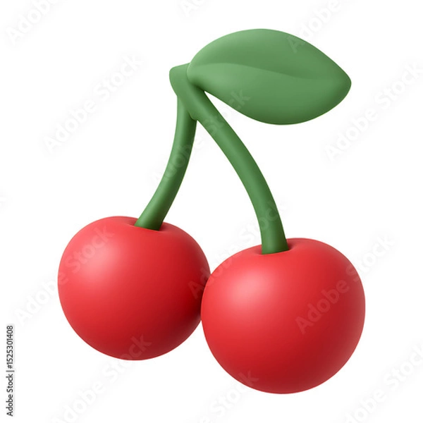 Fototapeta red cherry 3d render icon isolated on transparent background cutout