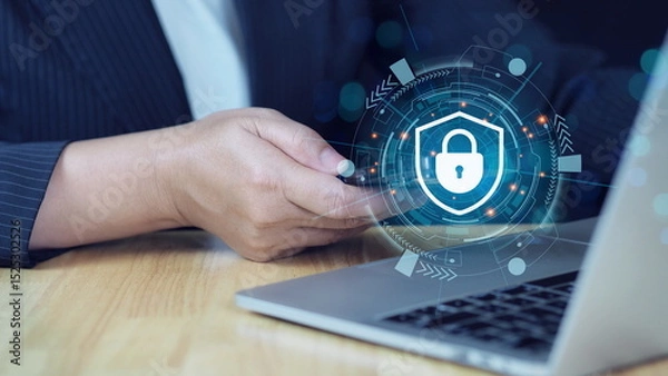 Fototapeta Digital cybersecurity and network protection. Cyber security Data Protection Information privacy antivirus virus defence internet technology concept.