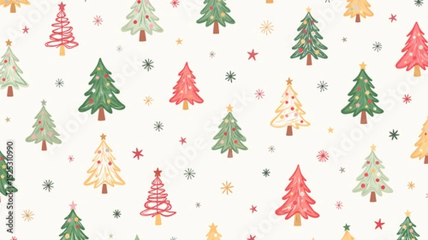 Obraz Colorful Christmas tree pattern on white background  