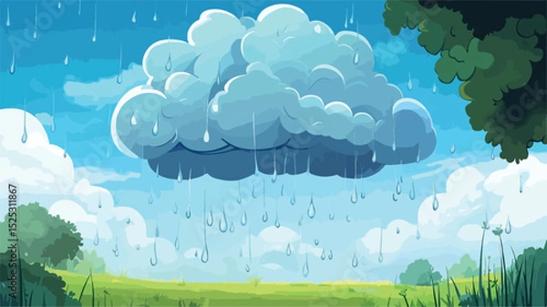 Obraz Rain Cloud Cartoon Vector Illustration for Weather Forecast and Kids Design