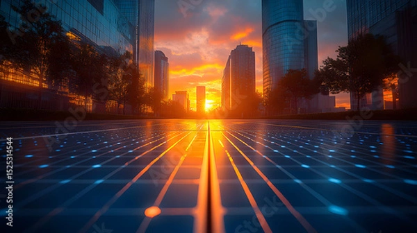Fototapeta Long exposure lights from cars create a blur of motion on a busy city highway at dusk in Beijing, China