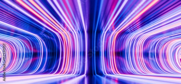 Fototapeta Abstract futuristic neon background with glowing ascending lines. Abstract neon background with glowing ascending lines. Network infrastructure. Blockchain technology. Fantastic wallpaper. 3d render.
