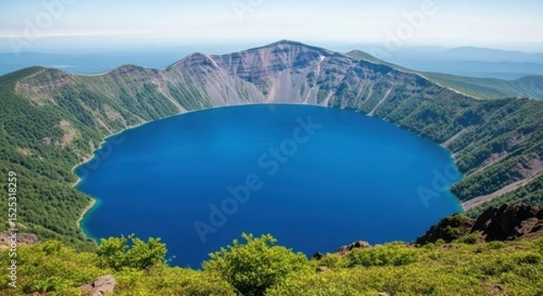 Fototapeta Stunning Aerial View of a Crater Lake Nature's Serenity