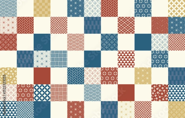 Obraz 日本の伝統的な柄を集めた市松模様の背景