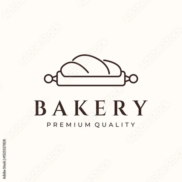 Fototapeta bakery roll line art logo vector minimalist illustration design, bread with roll logo design
