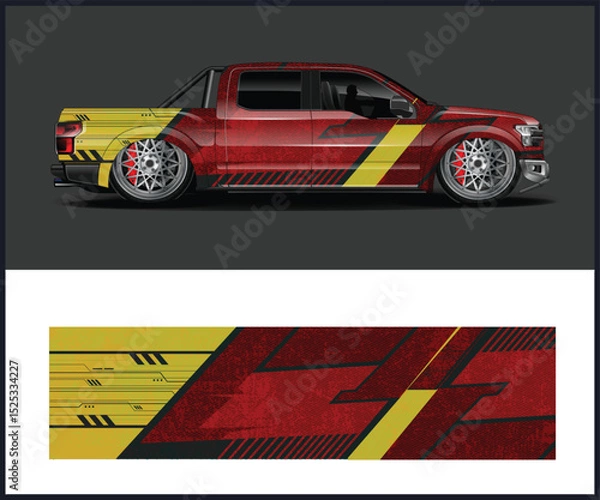 Fototapeta Red and Yellow Custom Truck Wrap Design Template