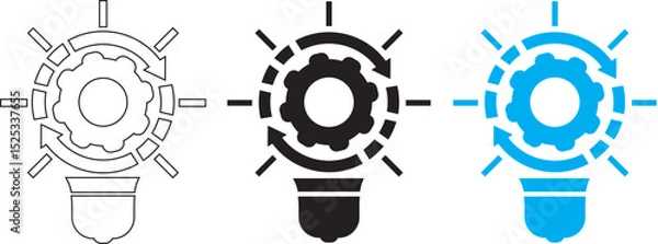 Fototapeta A set of light bulb icons on a white background. Idea symbol. Electric light, light, innovation, solution, creative thinking, electricity. Outline, flat and colored style. Flat design.