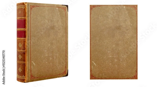 Fototapeta Modelo de livro vintage 3d com capa de livro em branco com pequenas manchas de desgaste. Acompanha capa retangular plana