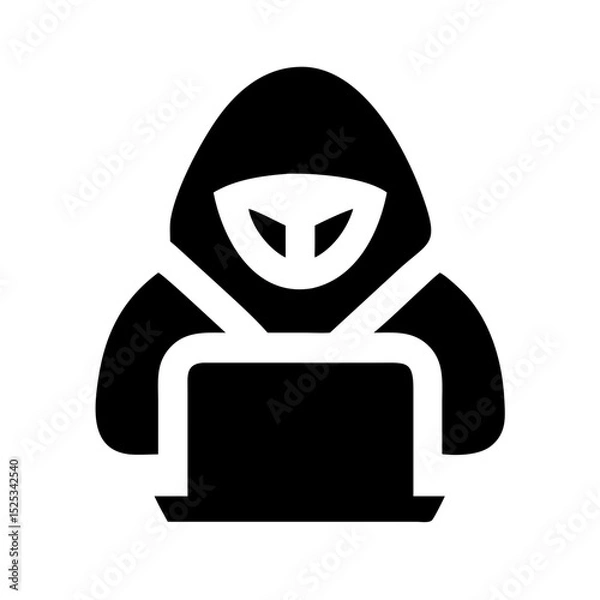 Fototapeta Black cyber hacker icon vector silhouette for hacking and dark web theme