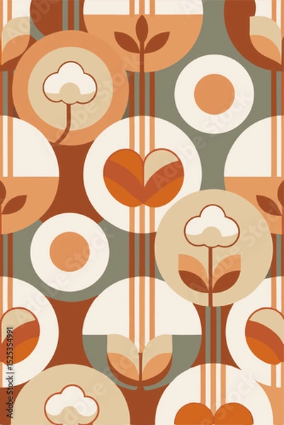 Fototapeta Neutral-toned  pattern with cotton-based geometric abstractions and warm accents for textile and décor design