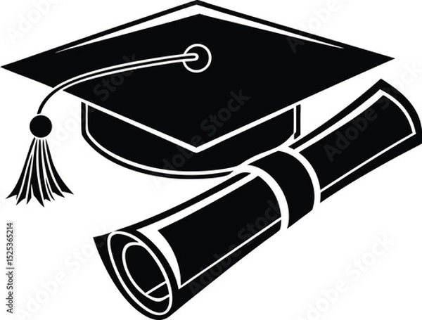 Fototapeta Scroll diploma icon, graduation certificate vector, academic document silhouette, rolled paper graphic, education symbol design