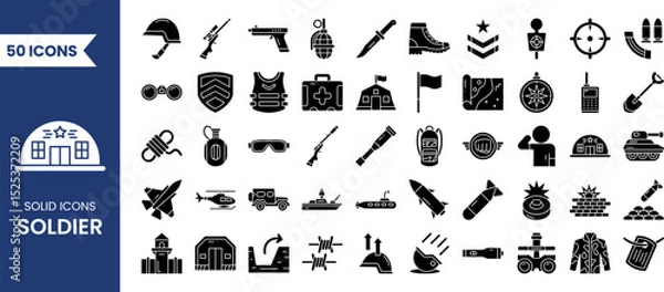 Fototapeta Soldier icon set. Vector solid icons collection. Vector illustration