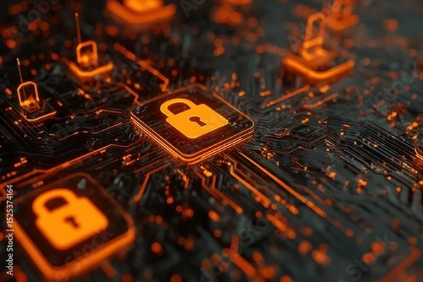 Obraz Cybersecurity Lock on Digital Circuit – Data Protection and Network Security Concept