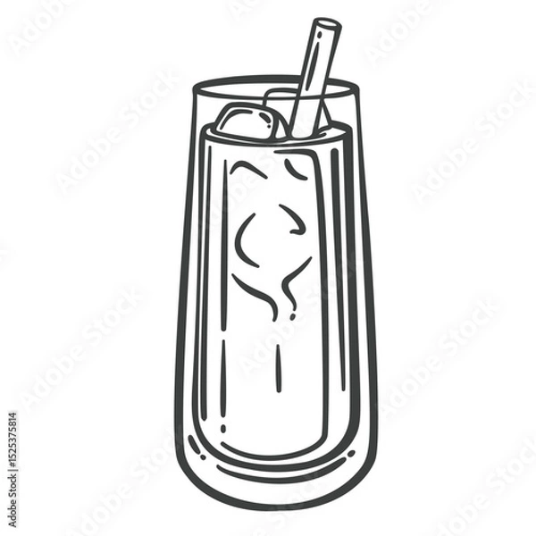 Fototapeta Iced Hong Kong milk tea in tall glass with straw and ice cubes. Classic cold beverage made with black tea and milk. Outline vector illustration for cafe menu, packaging, or beverage design