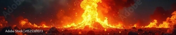 Obraz Intense burst of flames erupting from a central point, creating a dynamic and fiery spectacle Perfect for illustrating concepts of energy, power, destruction, or heat , motion, red, nature