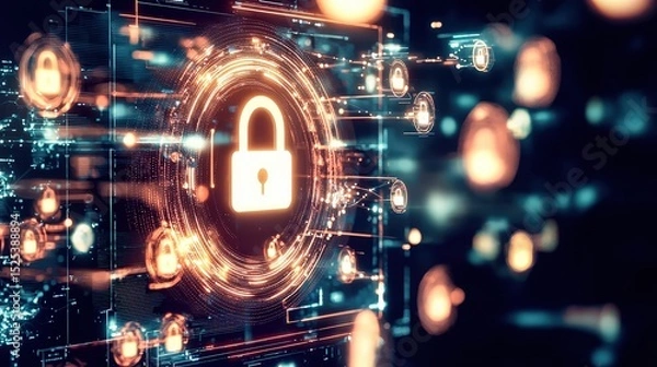 Fototapeta anti tracking on technology concept. Digital lock symbolizing cybersecurity and data protection.