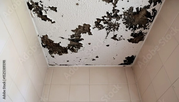 Fototapeta Mildew stains on a bathroom ceiling indicating moisture issues
