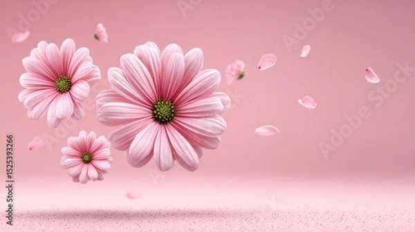 Obraz Pink Daisies with Petals Floating on Pink Background