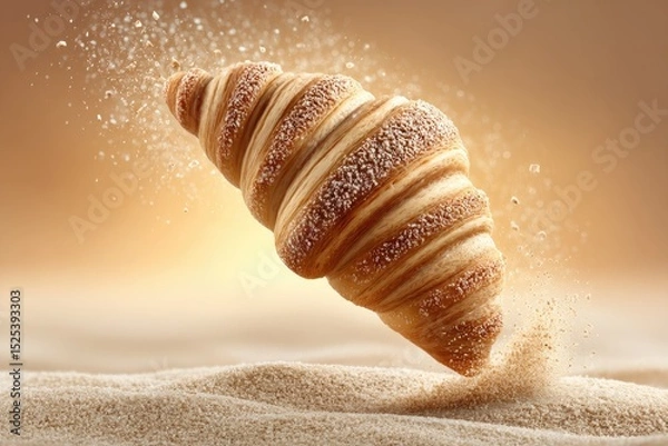 Obraz Flying Croissant with Sugar Sprinkles in a Dreamy Setting