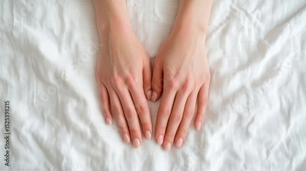 Obraz beautiful nail natural Two hands resting on a textured surface, conveying calm and serenity.