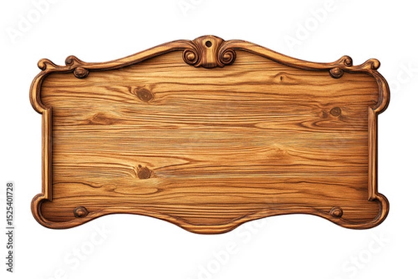 Fototapeta Ornate Wooden Signboard with Carved Frame,  Horizontal,  Transparent Background