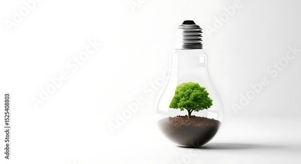 Fototapeta Green energy light bulb tree concept sustainable environment eco friendly power conservation nature future