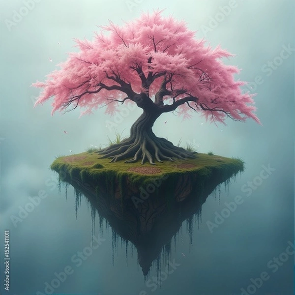 Fototapeta Floating Island with Cherry Blossom Tree – Surreal Fantasy