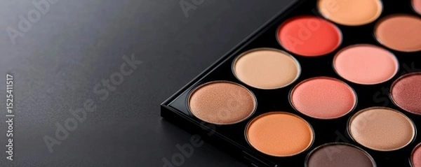 Obraz makeup colorful tone A close-up of a makeup palette featuring various shades of blush and eyeshadow on a dark background.