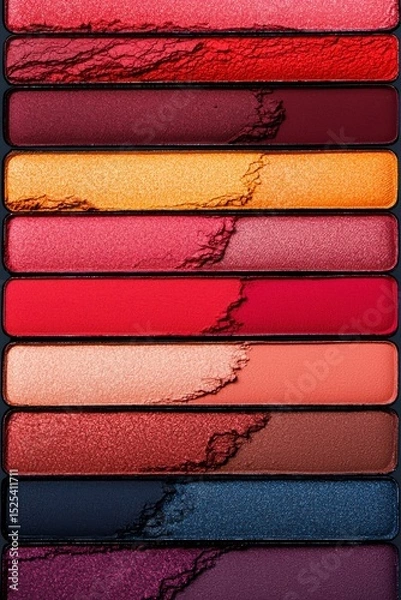 Obraz makeup colorful tone Colorful array of lipsticks arranged in strips, showcasing various shades and textures.