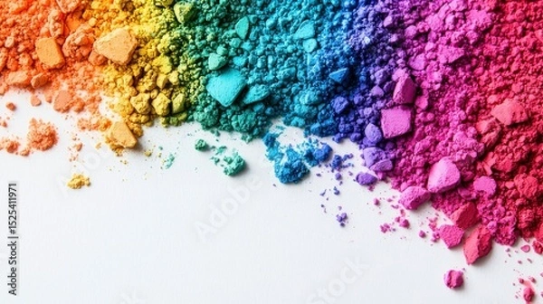 Obraz makeup colorful tone Colorful powder scattered on a surface, showcasing a gradient of hues from orange to purple.