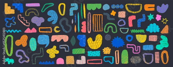 Fototapeta Grunge modern shapes set. Grunge doodles, elements and shapes. Geometric grungy abstract ornaments. Grunge abstract vector objects collection for posters, backgrounds or patterns.