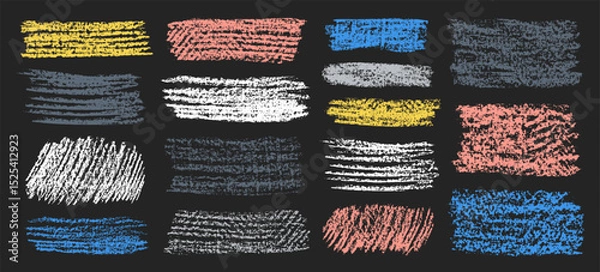 Fototapeta Chalk grunge backgrounds set. Chalkboard abstract sketches. Colorful chalk pencil hatches and scribbles. Grungy backdrops collection.