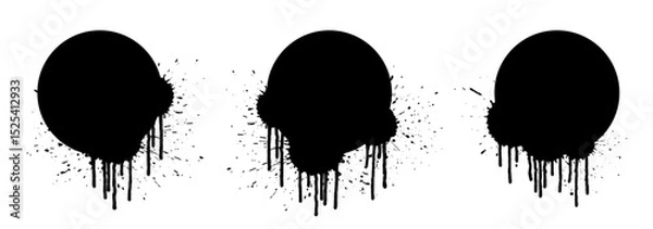 Fototapeta Grunge circle backgrounds set with paint drops. Paint drip. Splatter round frames set. Grunge stains. Ink splash. Round grunge backdrops. Liquid dripping collection.
