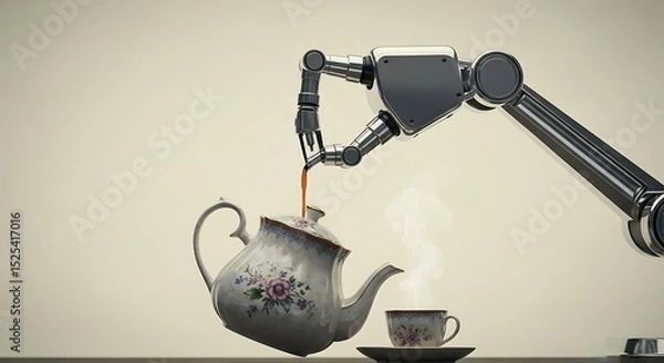 Obraz Robotic arm pouring tea automation technology robot innovation future ai artificial intelligence