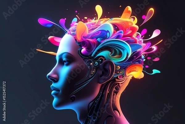 Fototapeta Vibrant abstract head colorful brain art design