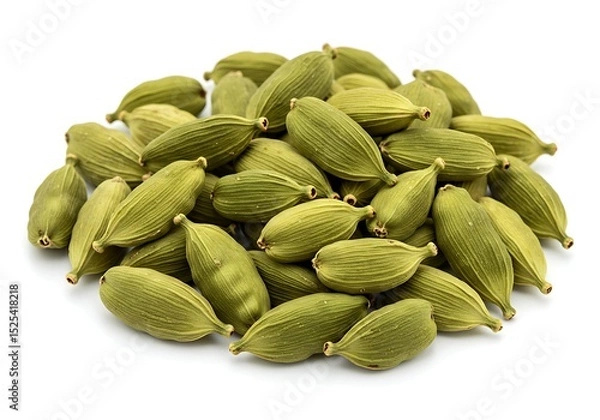 Fototapeta Pile of green cardamom pods on white surface