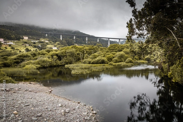 Obraz highway bridge in rainy cloudy landscape