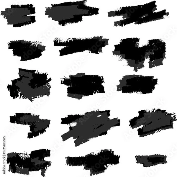Obraz Large set of black brushes on transparent background. Graphic illustration.