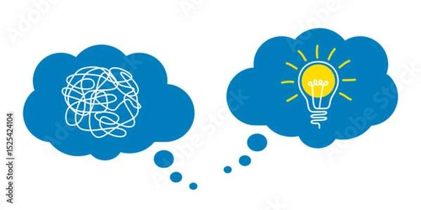 Fototapeta Idea concept, problem solving, creative of simplifying complex process lightbulb, contemplation on messy issue, innovations solution, untangled of problem, creativity opportunity discovery