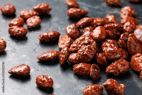 Fototapeta Caramelized almonds. Toasted almonds coated with caramel syrup.