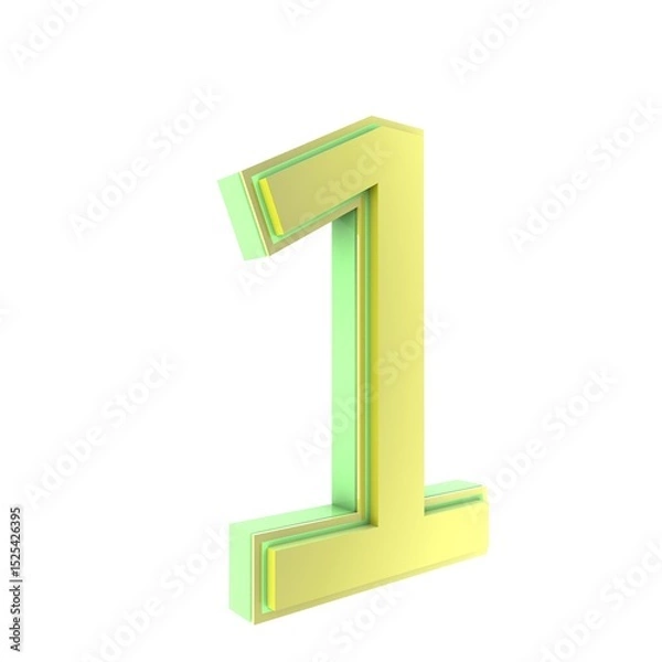 Fototapeta Number one in shiny yellow and green finish on white background.