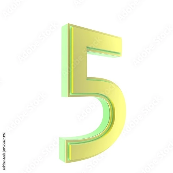 Fototapeta Number five with smooth yellow-green surface on white.