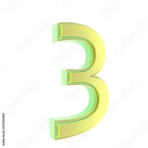 Fototapeta Stylized number three in shiny green-yellow colors.