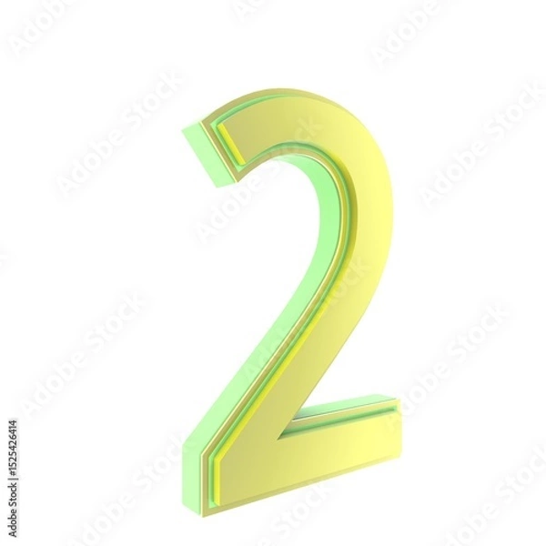 Fototapeta Shiny number two in yellow and green tones isolated on white.