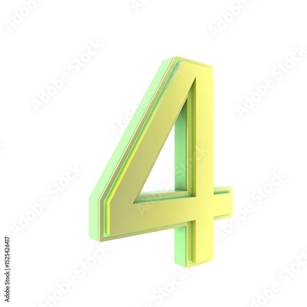 Fototapeta Green and yellow number four with shiny glossy finish.