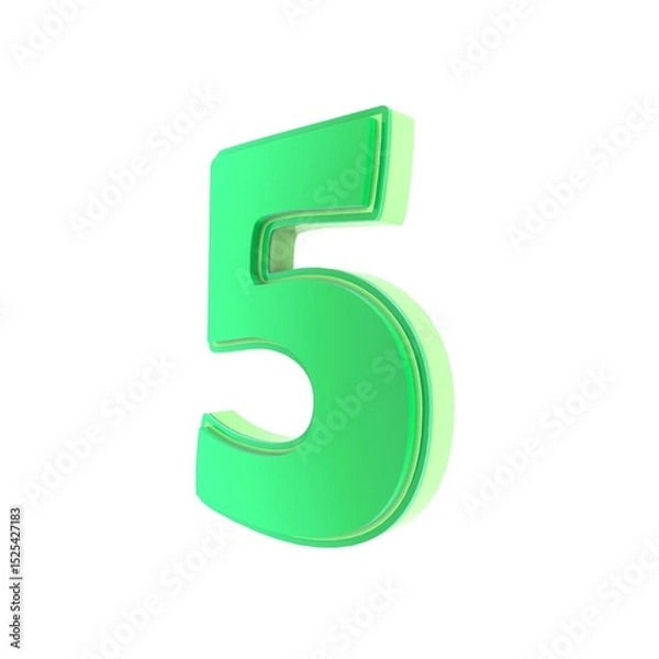 Fototapeta Green number five with a glossy soft design on white.