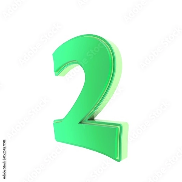 Fototapeta Rounded number two in fresh green color on white background.
