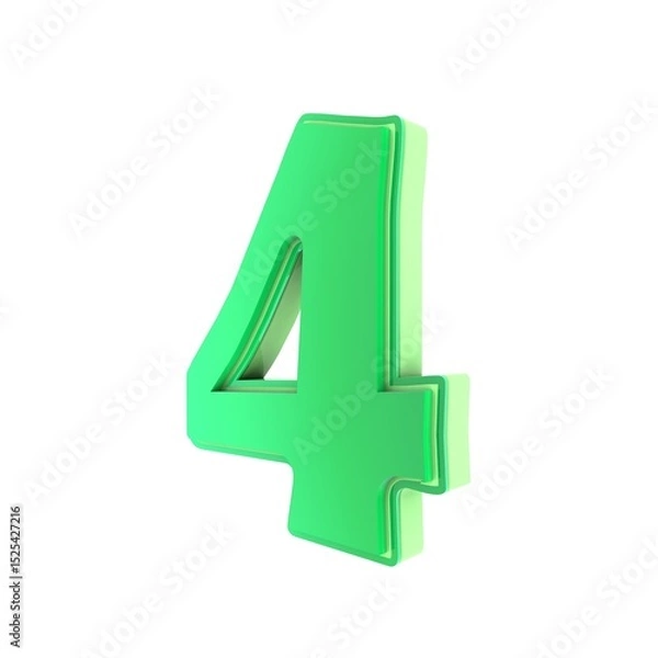 Fototapeta Stylized number four in bright green, isolated on white.