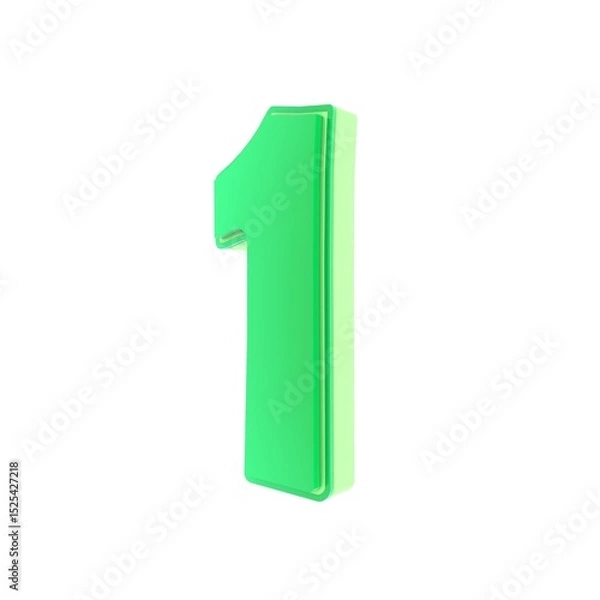 Fototapeta Number one in light green design with shadow, isolated.